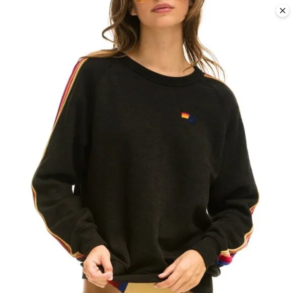 Aviator Nation Sweratshirt Womens Medium 5 Stripe Rainbow Velvet Fleece Pullover